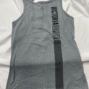 Victoria's Secret Gray Muscle Tee with Black Vertical Logo